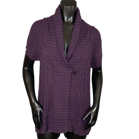 Sonoma Short Sleeve Cable Knit Cardigan Wrap Sweater Womens Size Large w Button - Picture 1 of 6